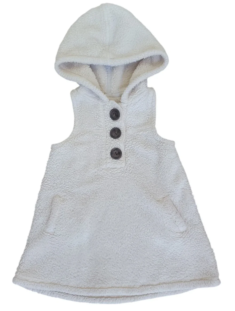 Baby GAP Girls Hooded Sherpa Sleeveless Tunic Vest White Cream 2T Cozy Jacket
